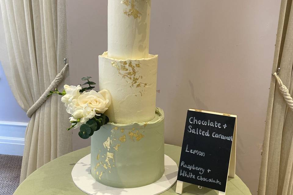 Sage, ivory and gold cake