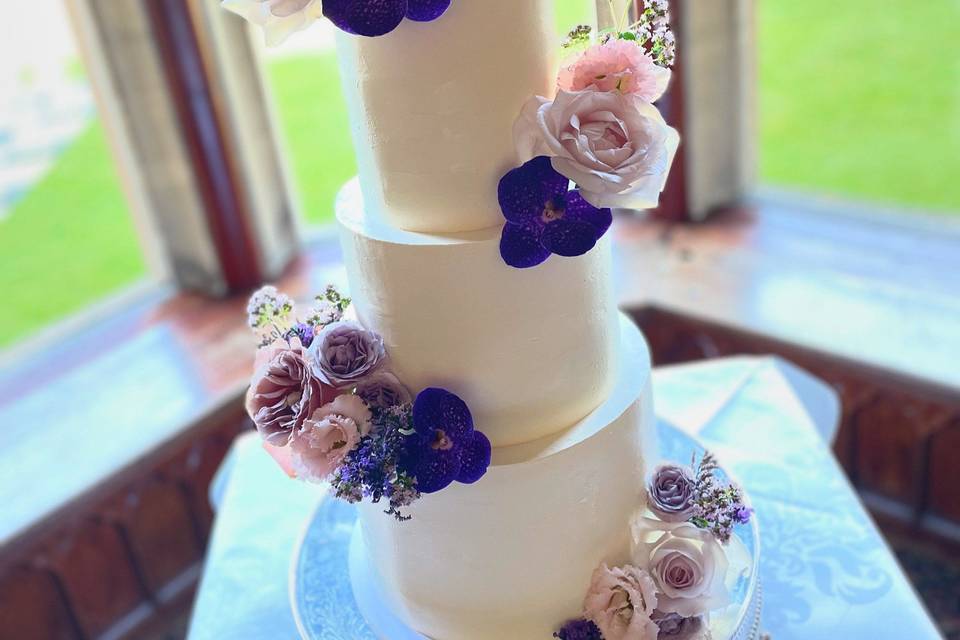 4 tier with purple florals