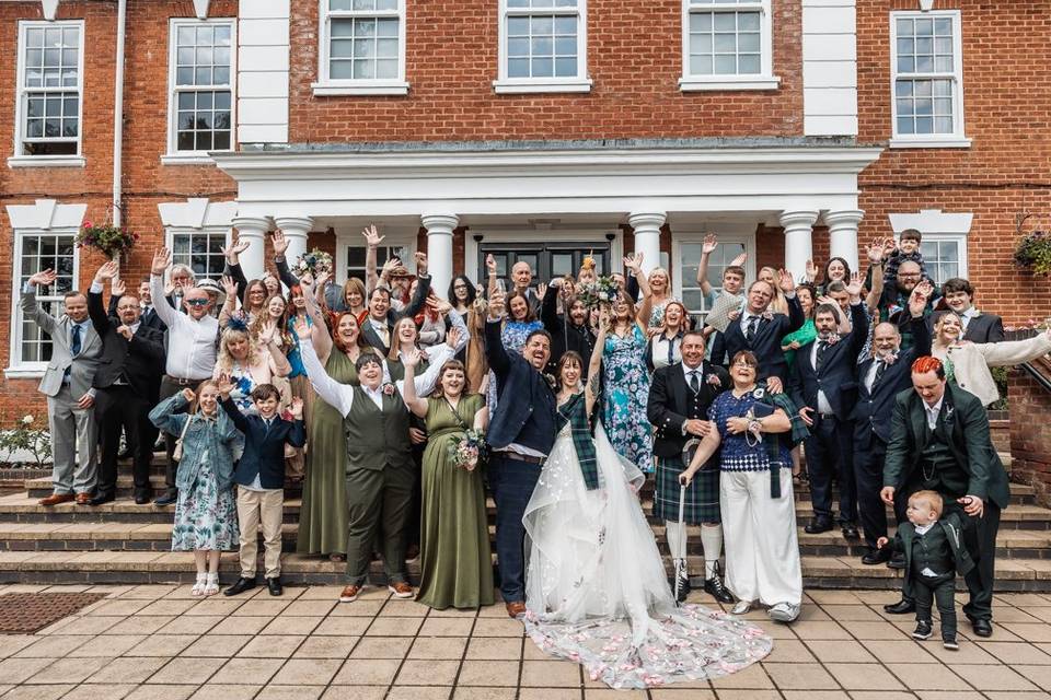 Group photo on hotel steps