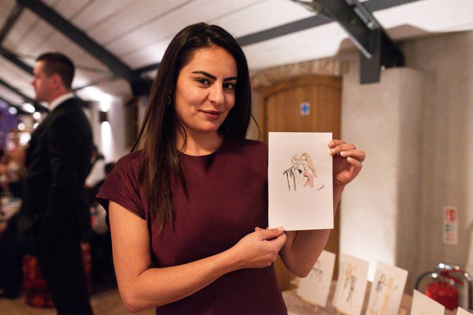 Happy guest with her art