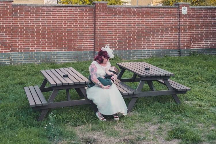 Tower block bride and baby