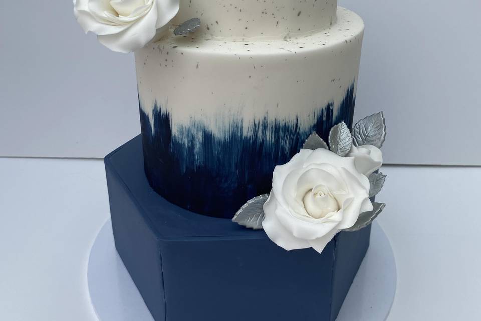 Navy and white with Sugar rose