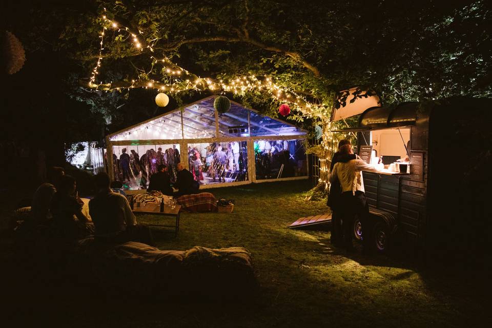 Marquee and Horsebox by night