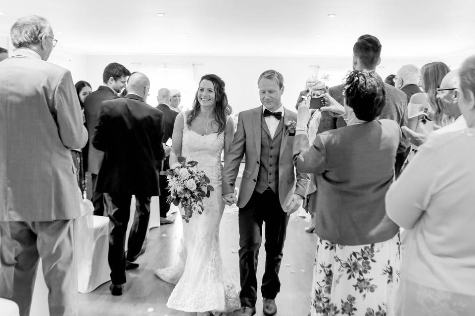 Couple walking down the aisle