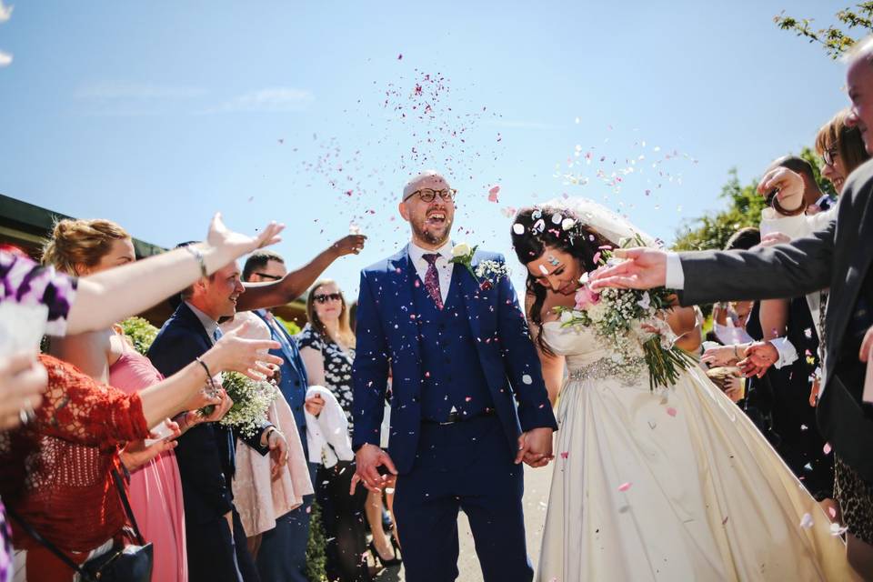 Couple in confetti line