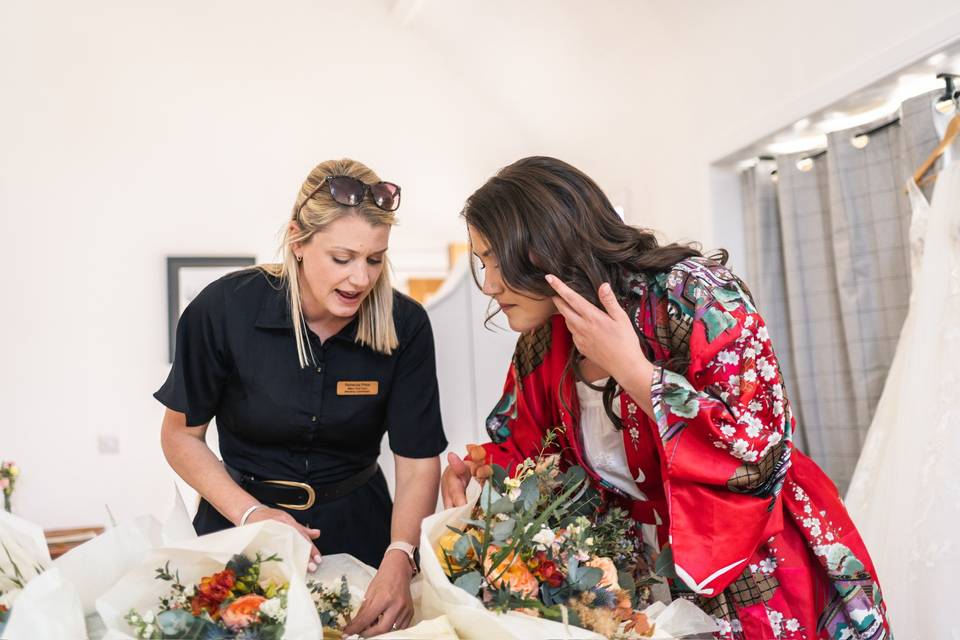 Checking the bouquets