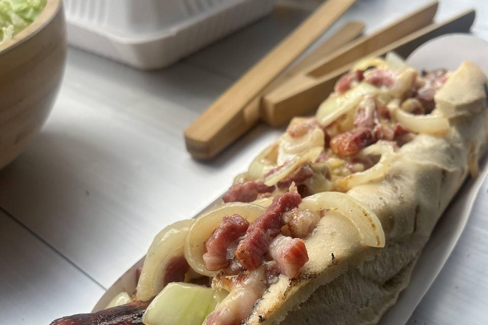 Cheese & bacon loaded dog