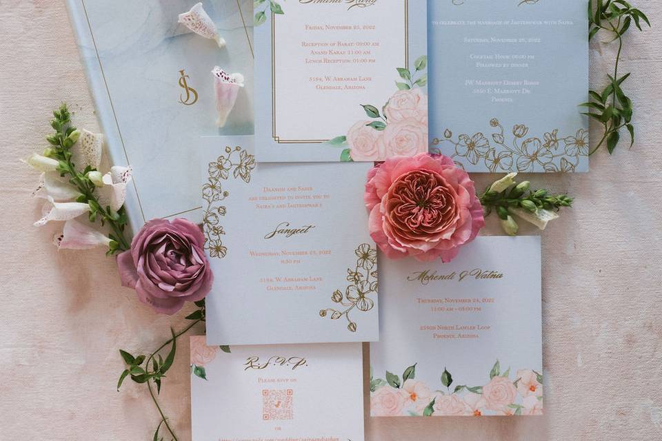 Dusty blue peach invite