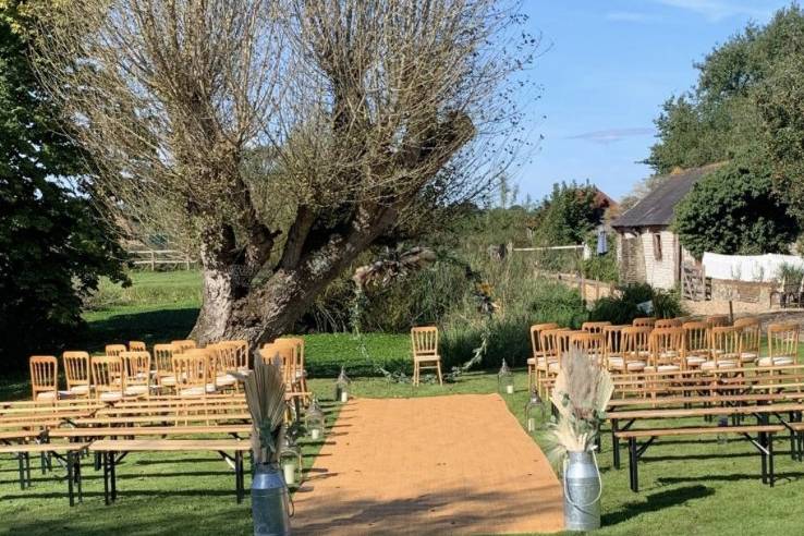 Ceremony area by the pond