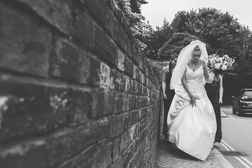 Arriving at the church