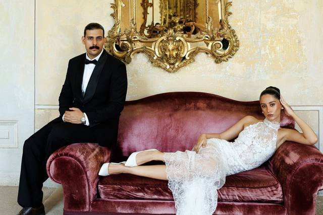 Bride and groom at villa