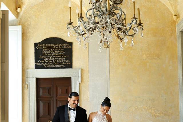 Bride and groom at villa