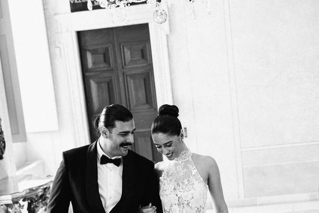 Bride and groom at villa
