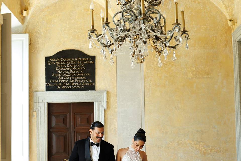 Bride and groom at villa
