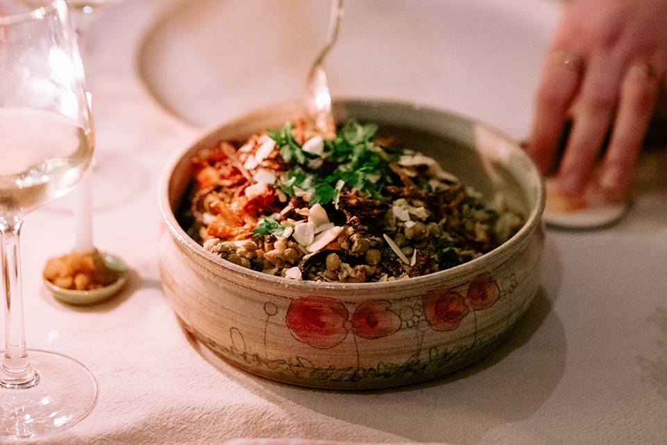 Green lentils, tahini