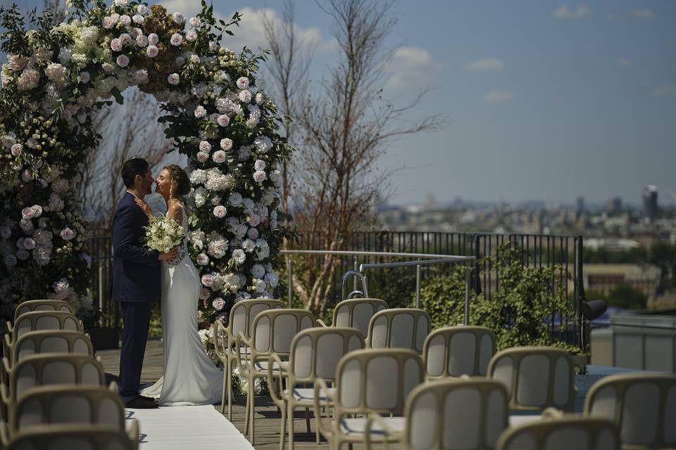 Rooftop floral arch