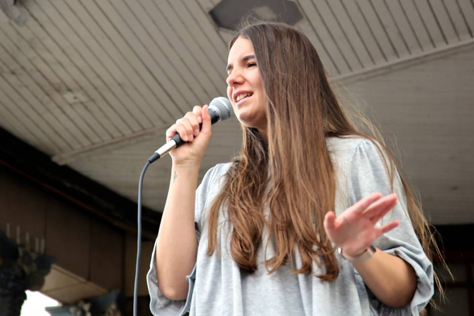 Performing on band stand