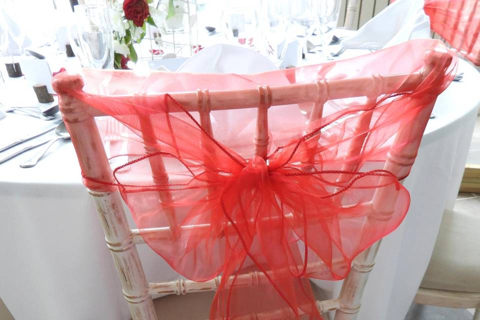 Red chair sash top bow