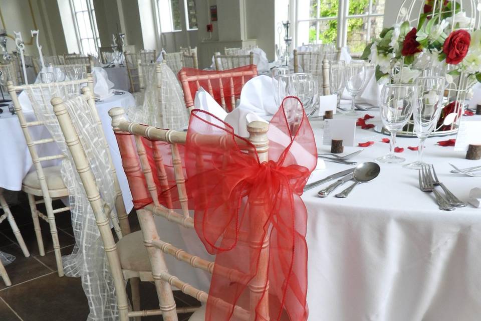 Red chair sash side bow