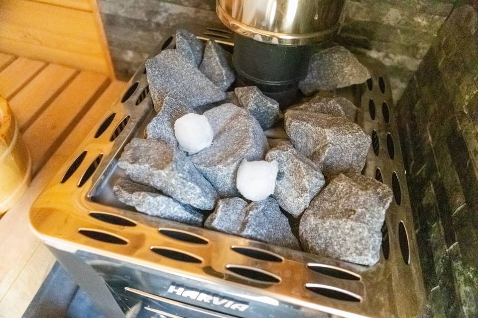 Close up of sauna heater rocks