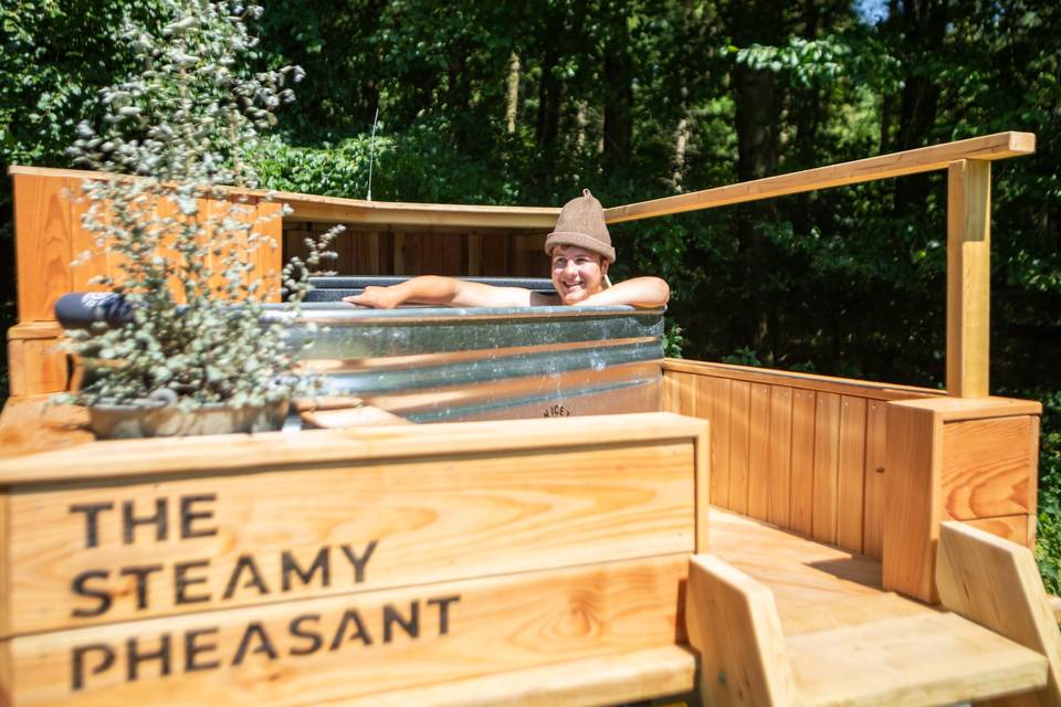 Wooden tub with brand logo