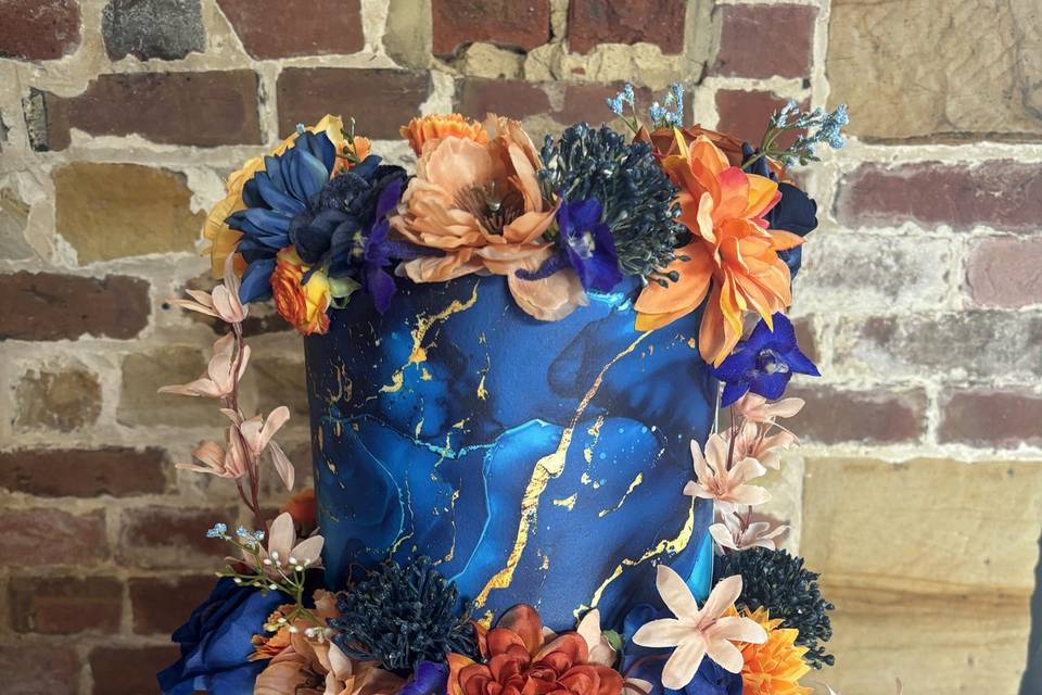 Bright blue & orange cake