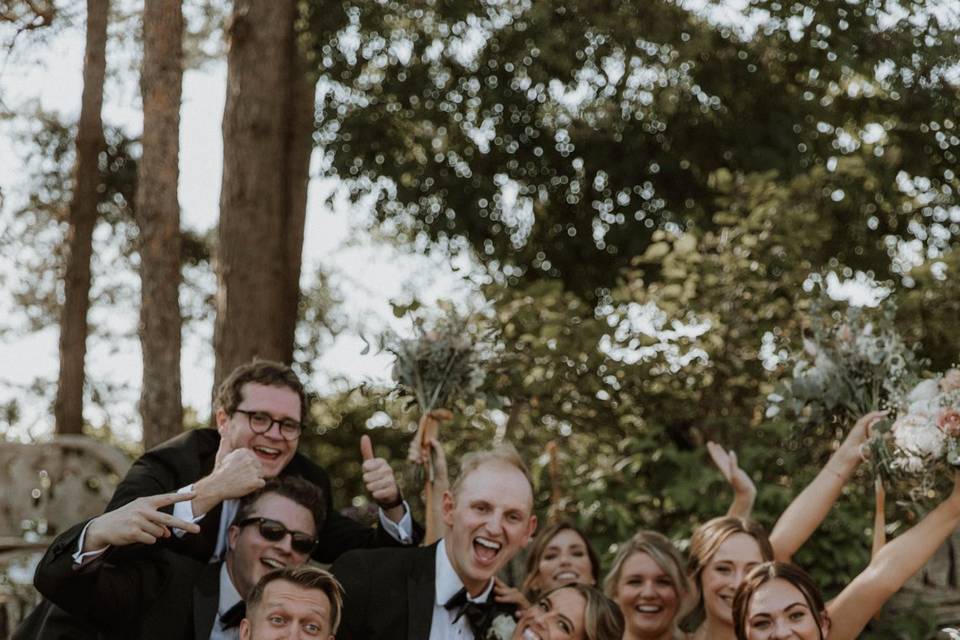 Wedding party smiling