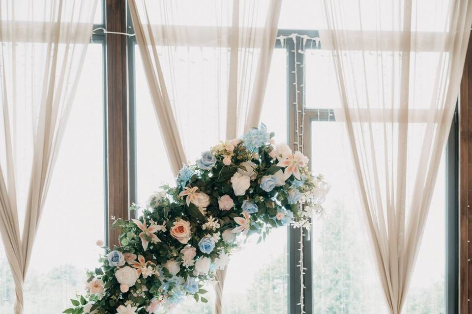 Colourful wedding arch
