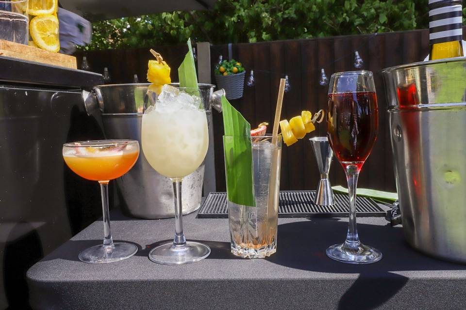 Row of finished cocktails