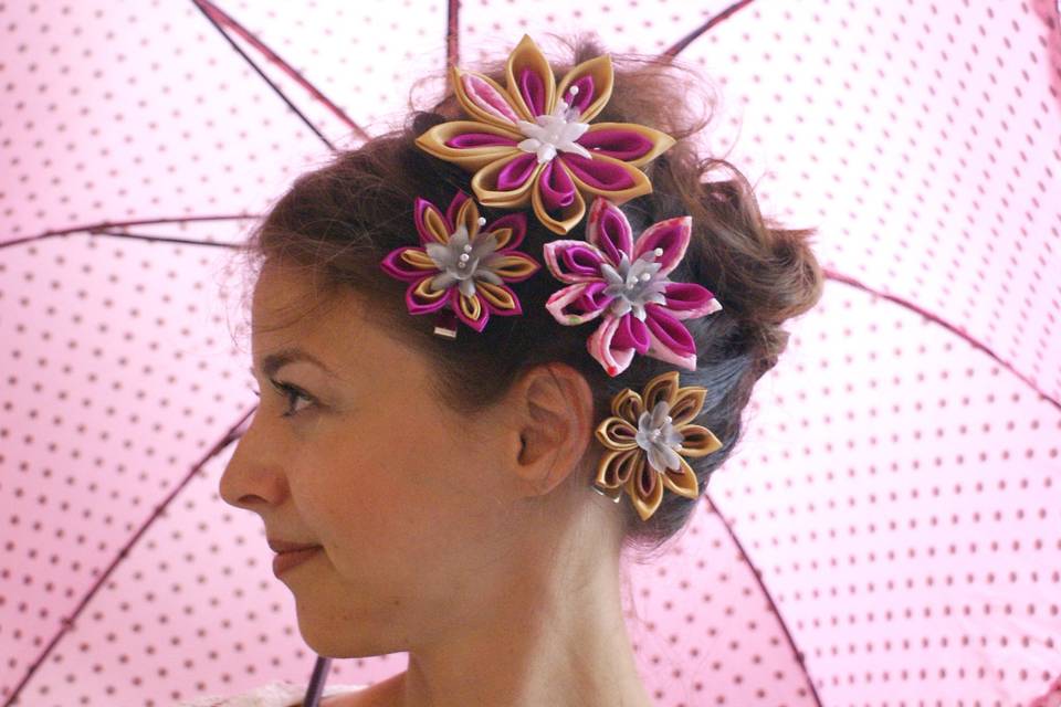 Pink And Gold Kanzashi Cluster