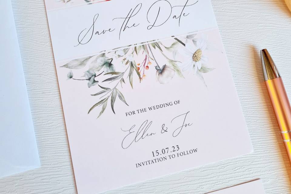 Pale pink floral save the date