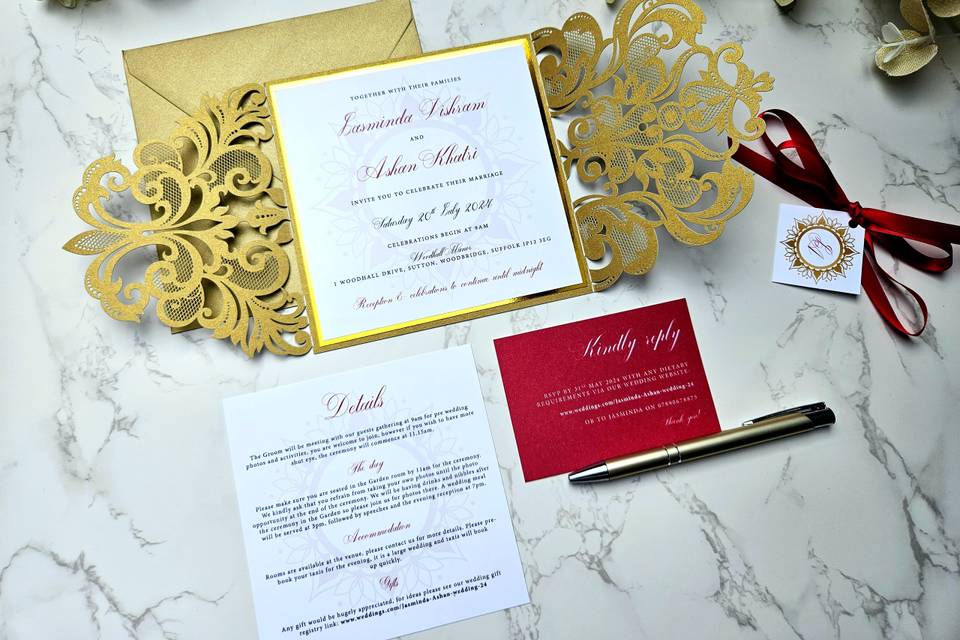 Gold & red lasercut invite