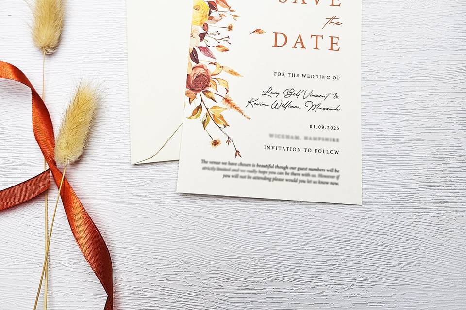 Autumnal ivory save the date