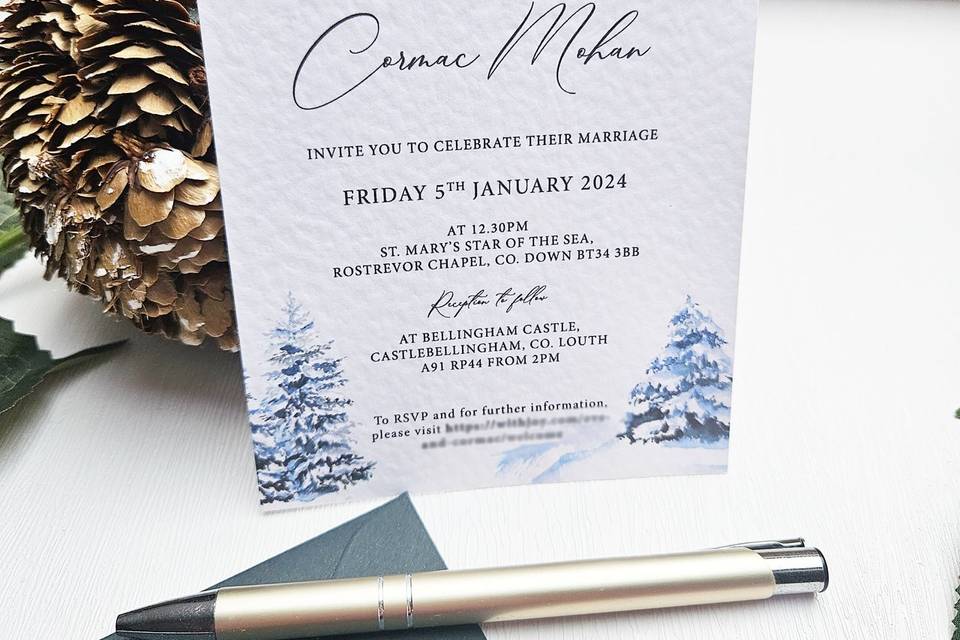Winter pine textured invite