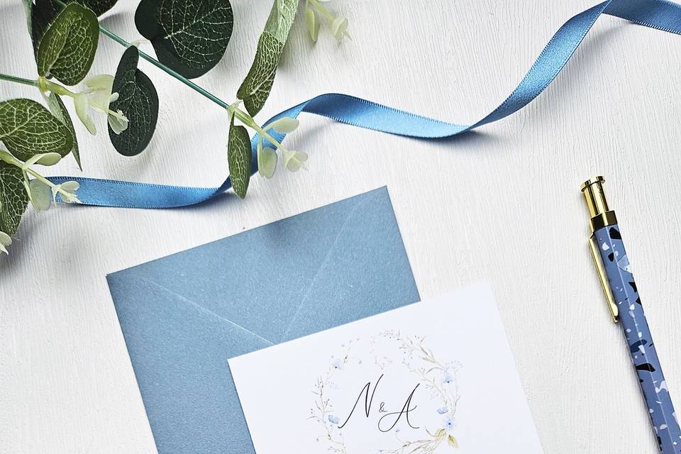 Dusty blue floral invitations