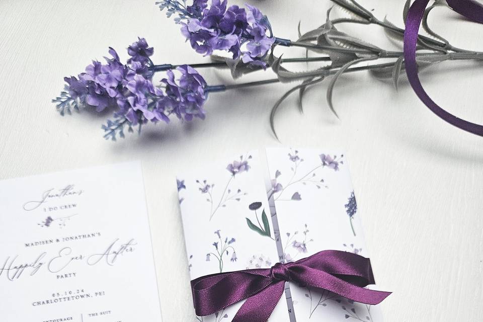 Purple gatefold floral invite