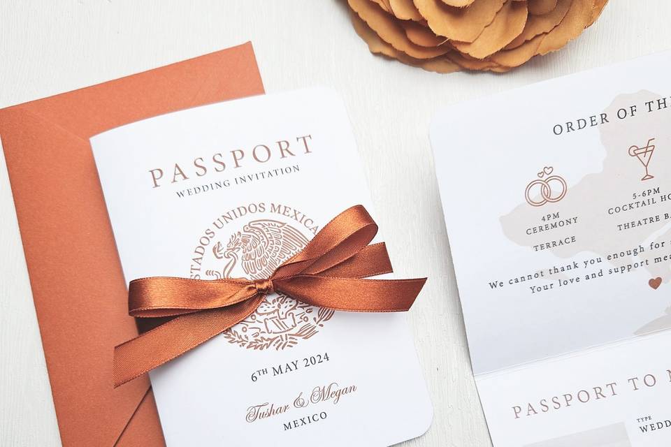 Burnt orange passport invite