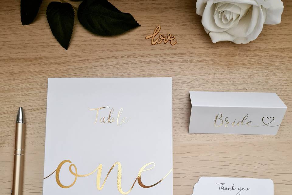 Gold foil table stationery