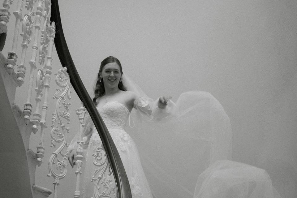 Veil on spiral stairs