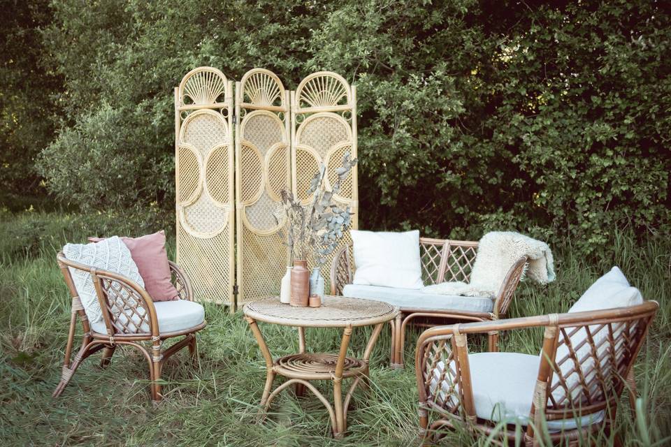 Boho bamboo seating area