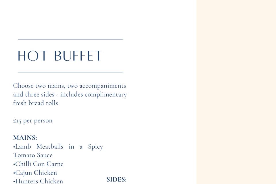 Our hot buffet menu