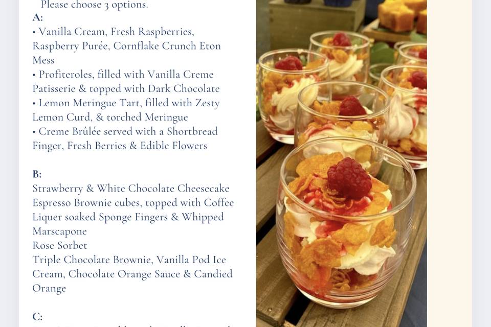 Formal dessert selection
