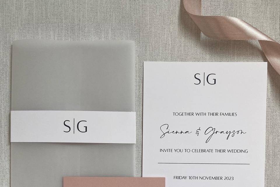 Wedding invitations in pinks