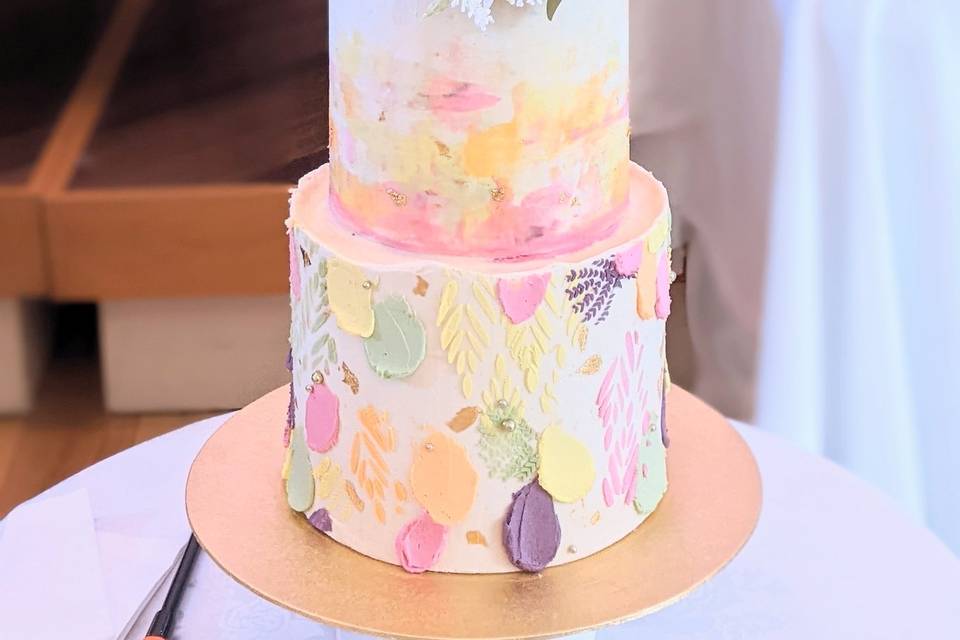 Painted effect three-tier wedding cake