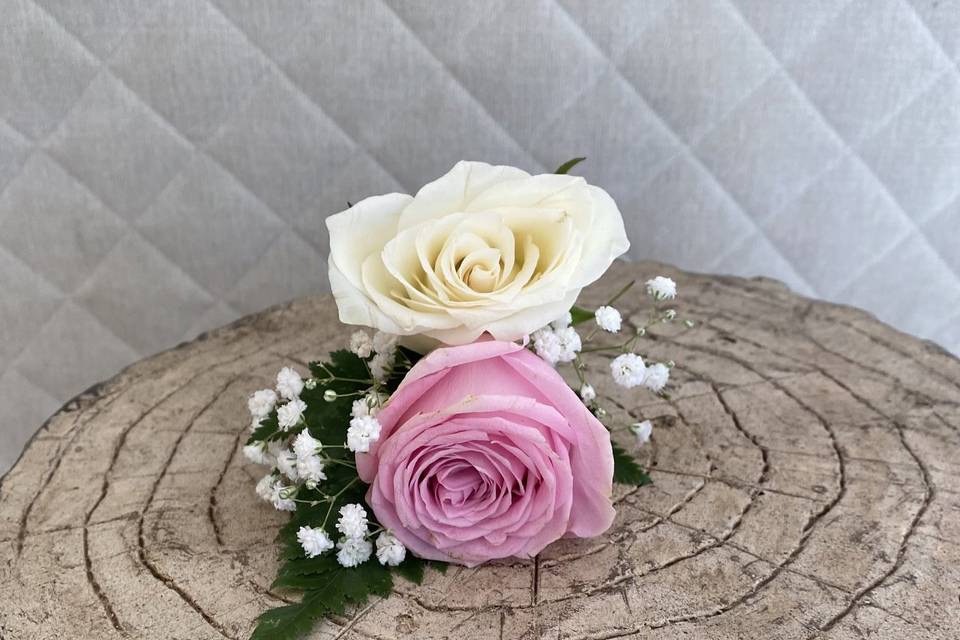 White & pink groom buttonhole