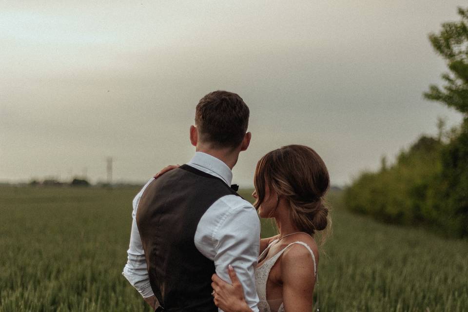 Bride and groom walking