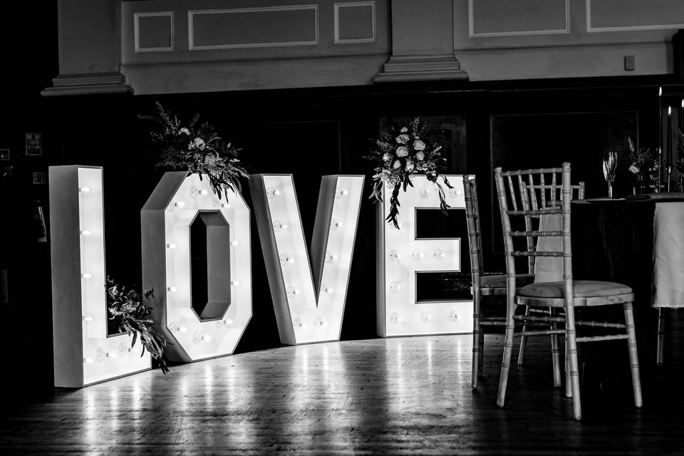 LOVE sign in Ballroom