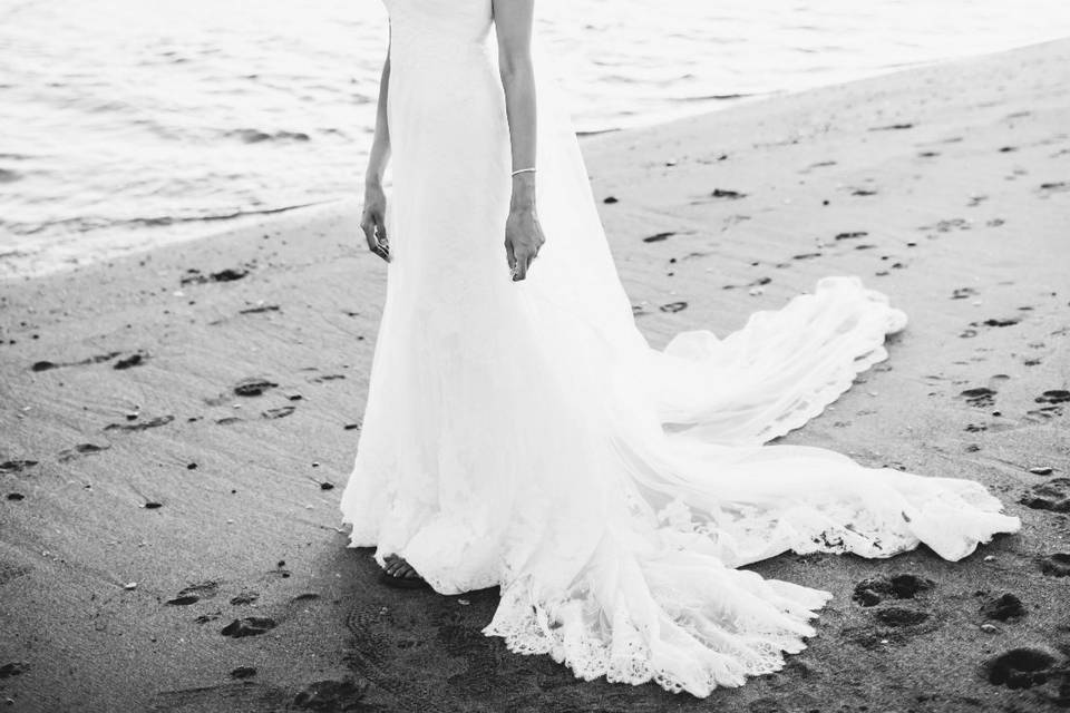 Wedding dress by the waterfront