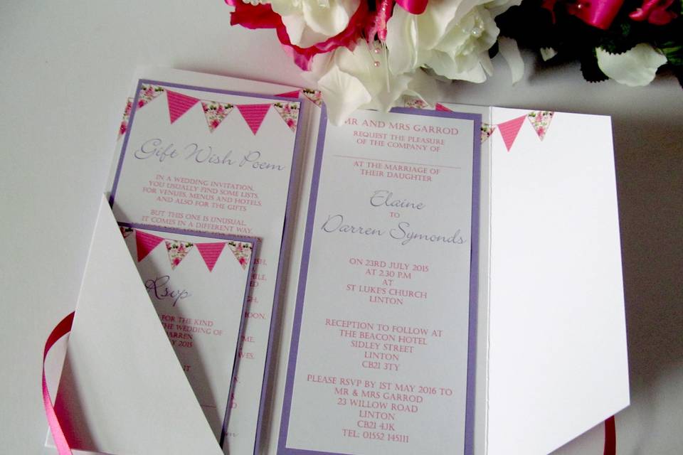 Bunting invitation pocketfold