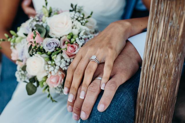 Wedding Rings and Bouquet